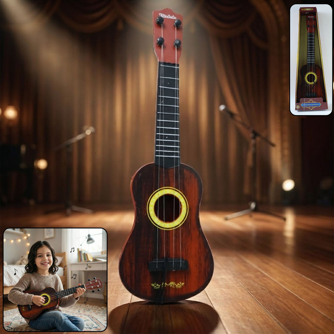 Classic wooden ukulele guitar for beginners with smooth finish