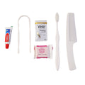 Personal care kit items including comb and toothpaste