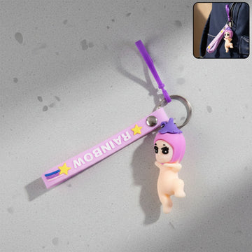 Baby doll silicone keychain with wrist loop strap attached to keys
