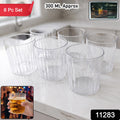Set of durable clear glass water tumblers featuring a comfortable textured grip.