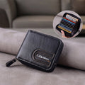 Side perspective of compact zip-around cardholder wallet