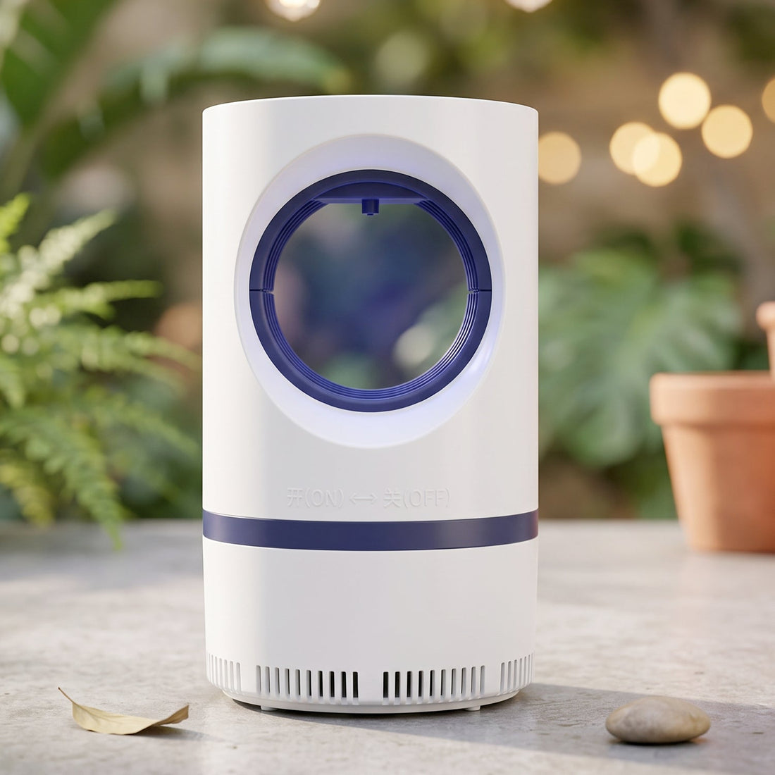 White Electric USB Mosquito Killer Lamp with UV light and suction fan.