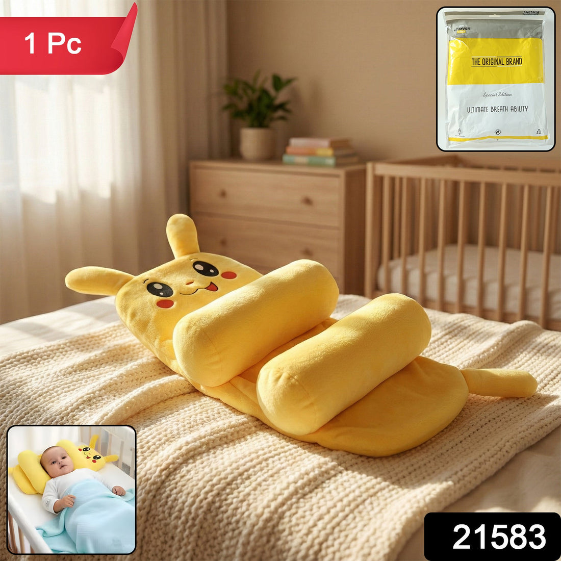 Baby sliding pillow with soft support design in pastel colors