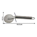 Pizza cutter showing safety finger guard on ergonomic handle
