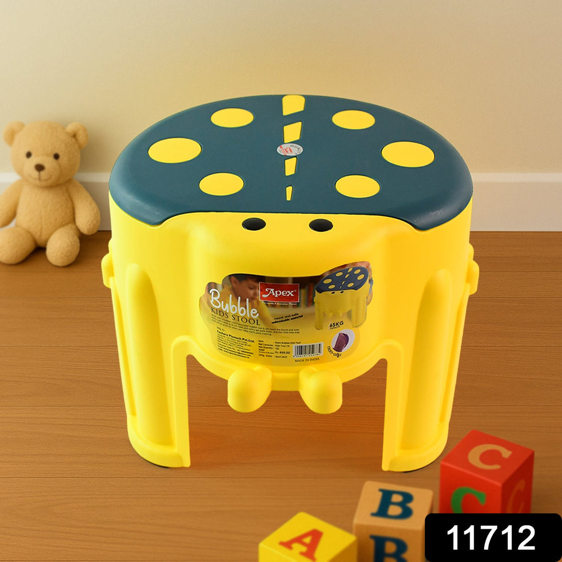 Apex Bubble Kids Step Stool with vibrant yellow and blue bubble-textured non-slip seat