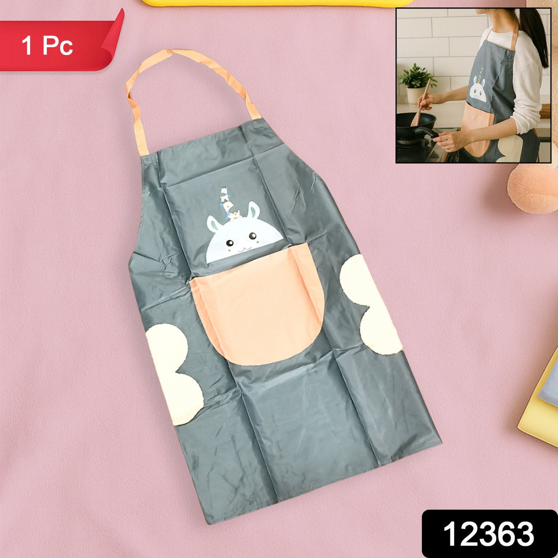 Cute cartoon animal kitchen apron with large front pocket