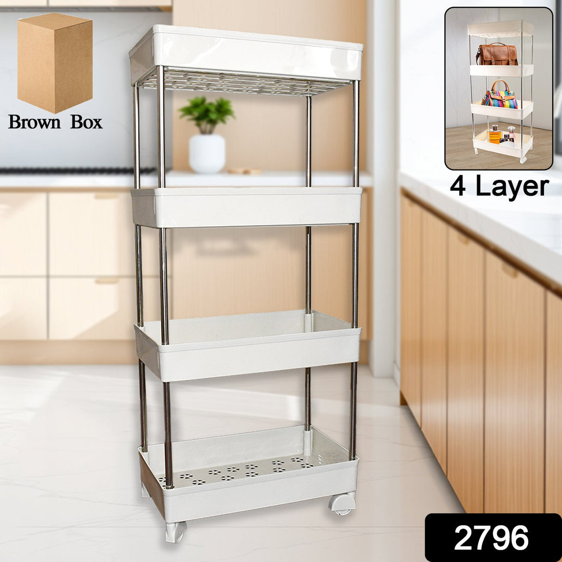 Durable 4 Layer Kitchen Rack made of steel and plastic