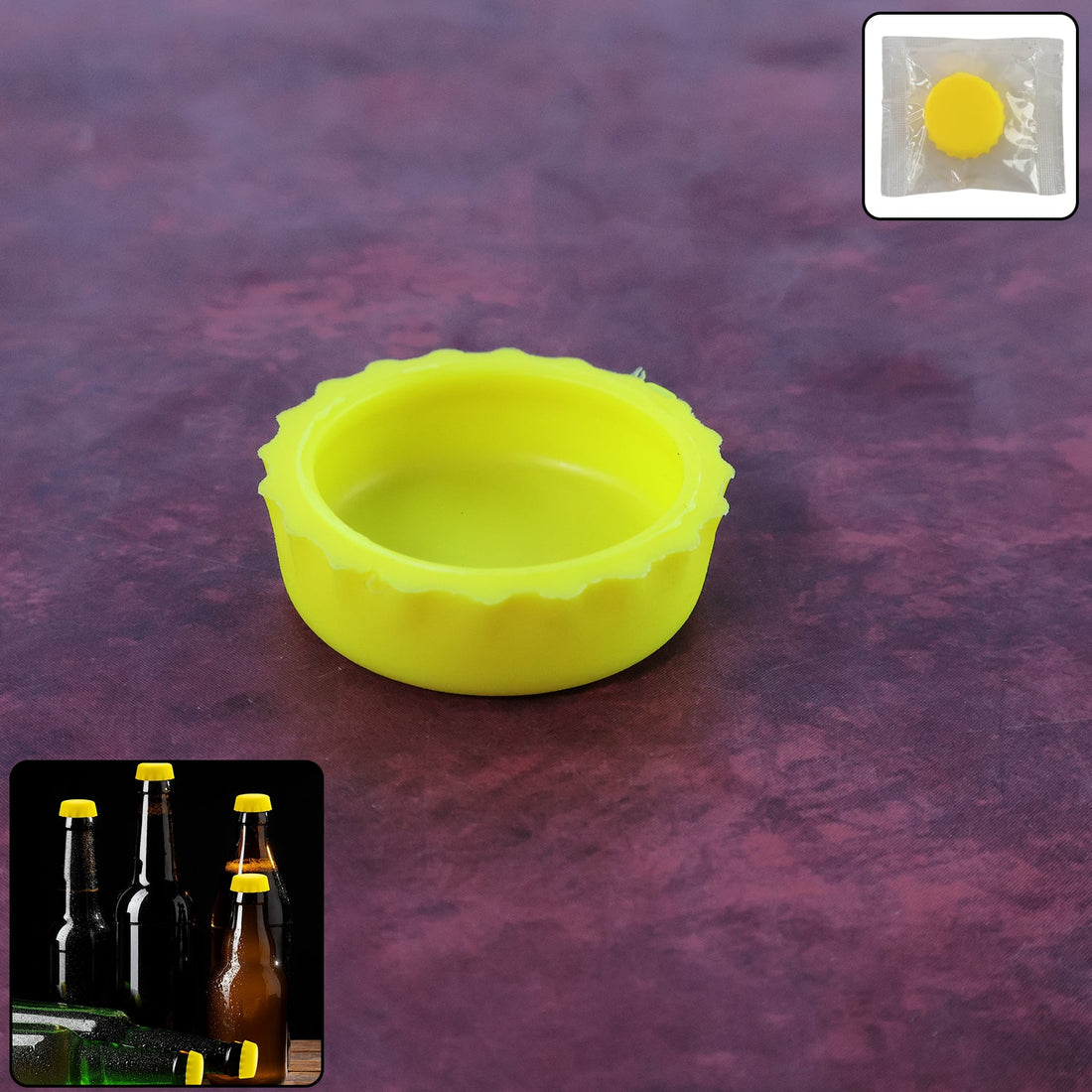 Reusable silicone bottle cap cover on glass bottle