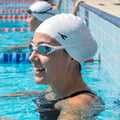 Stretchable silicone swim cap for comfortable swimming