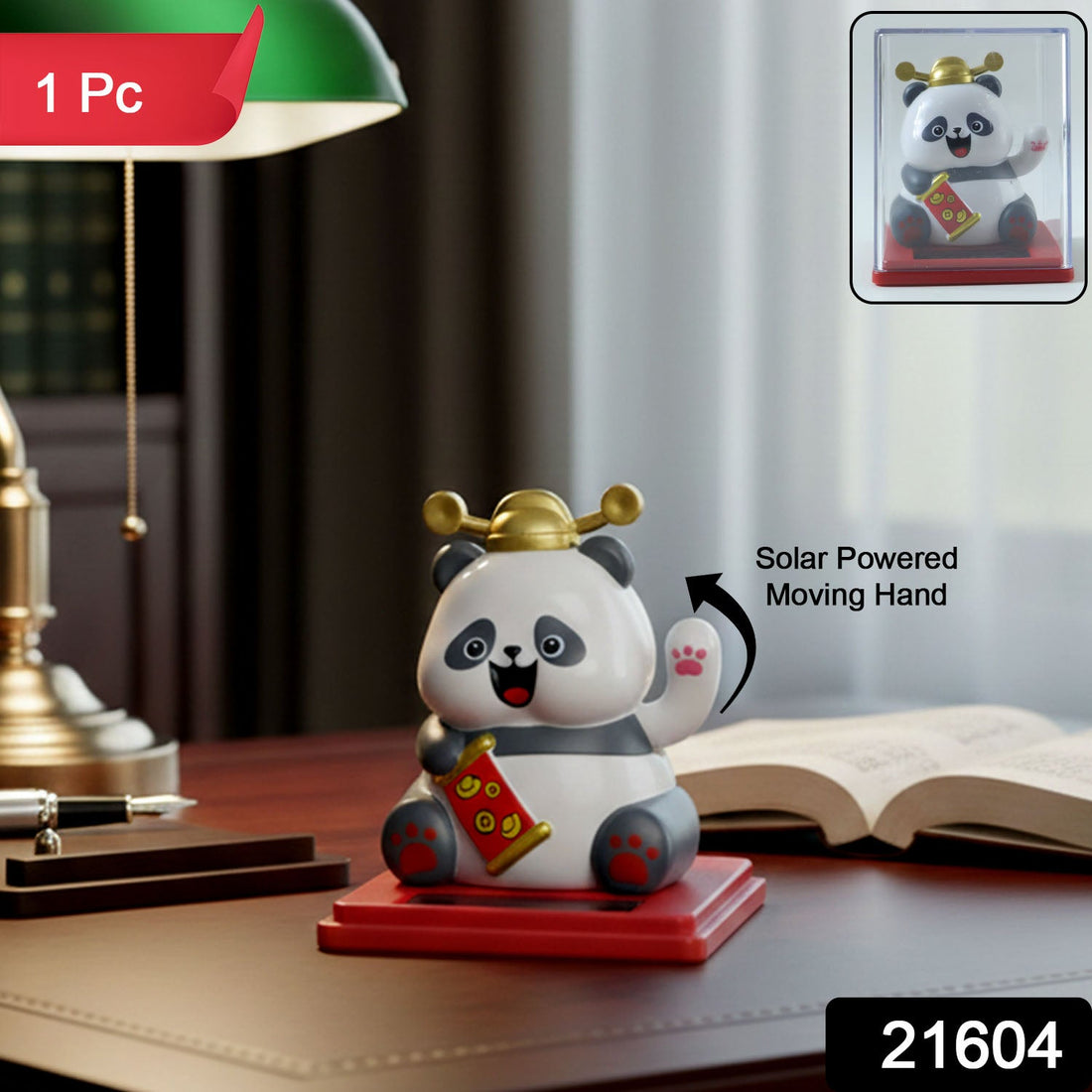 Solar powered moving hand panda showpiece on desk