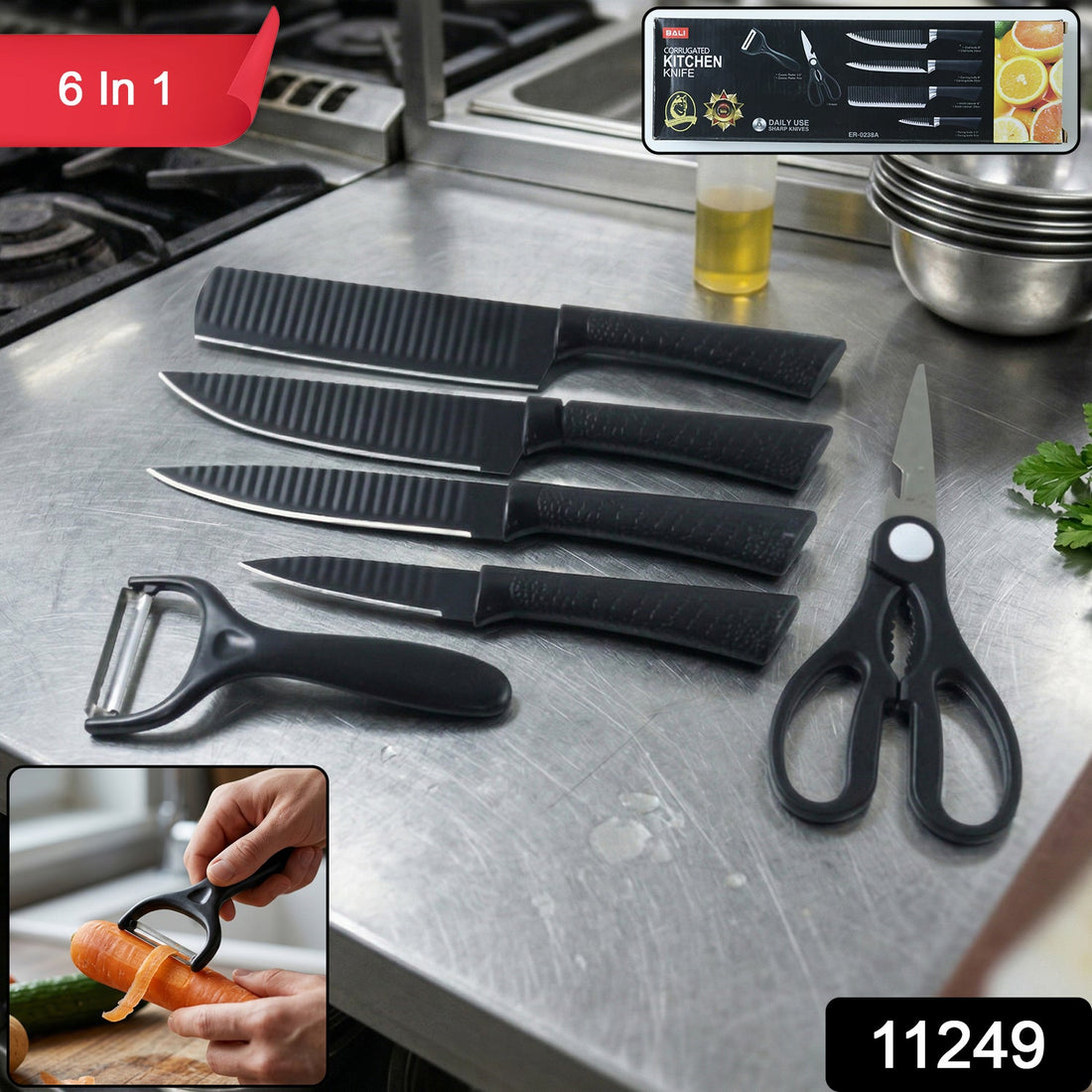 6 in 1 kitchen knife set with stainless steel blades
