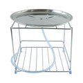 Stainless steel utensil rack with top tray and bottom shelf