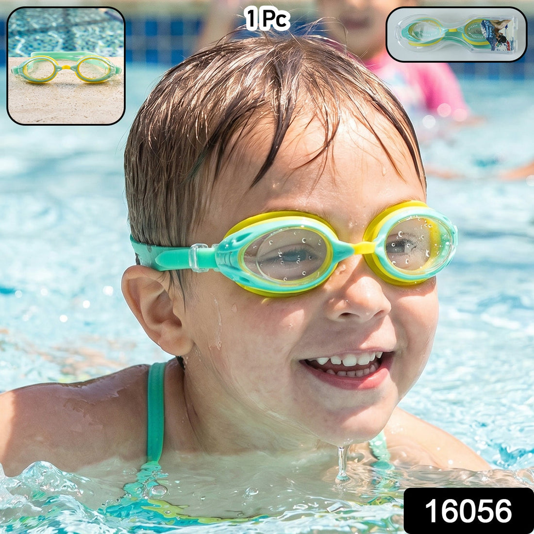 Kids dual color swimming goggles with clear vision and comfortable fit