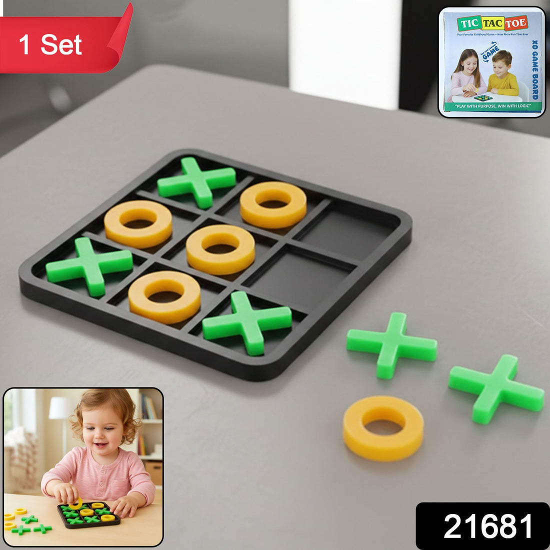 Classic Tic Tac Toe board game with secure interlocking X and O pieces
