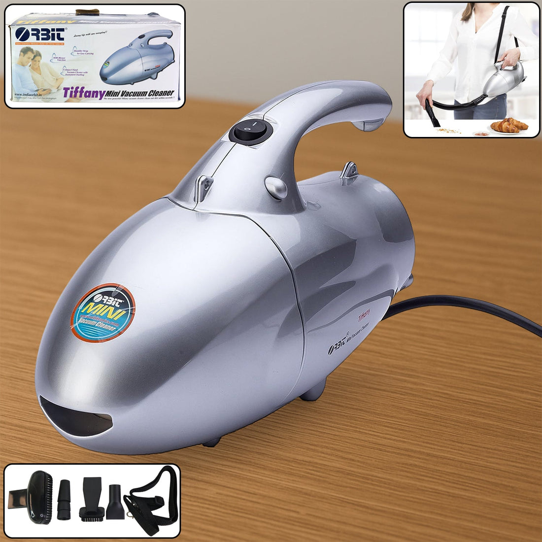 Orbit handheld mini vacuum cleaner with brush attachment for versatile cleaning