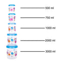 Full set of 5 transparent plastic containers neatly arranged in a modern kitchen.