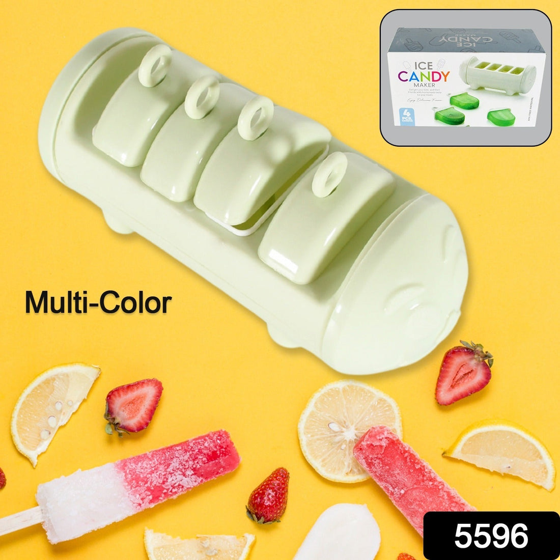 Multicolor Cartoon Ice Candy Mold with four fun-shaped popsicles, ready to enjoy.