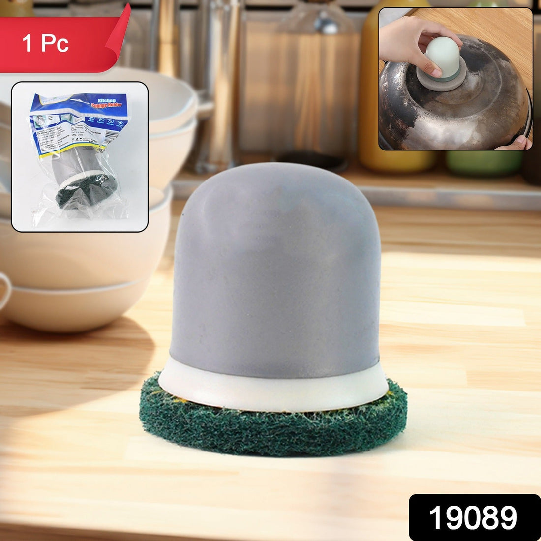 Kitchen scrubber with ergonomic grip handle for heavy-duty cleaning