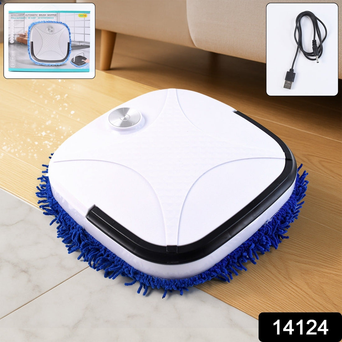 Smart floor cleaning robot with compact design moving on tiles