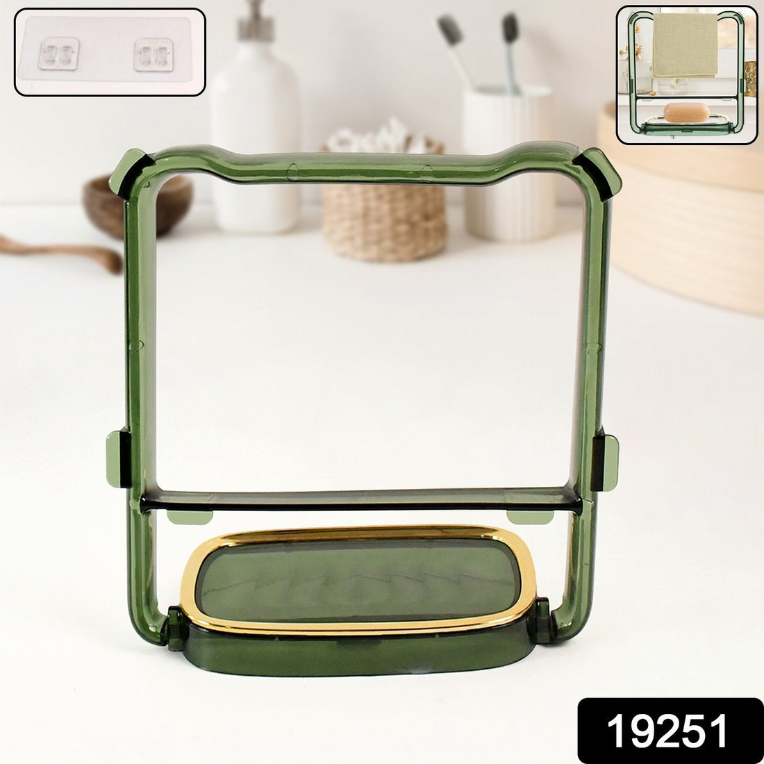 2-in-1 bathroom organizer with self-adhesive towel hanger and soap holder stand