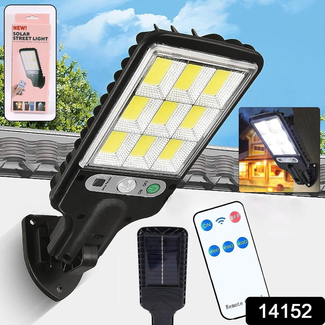 High-lumen solar LED street lamp mounted outdoors providing bright light