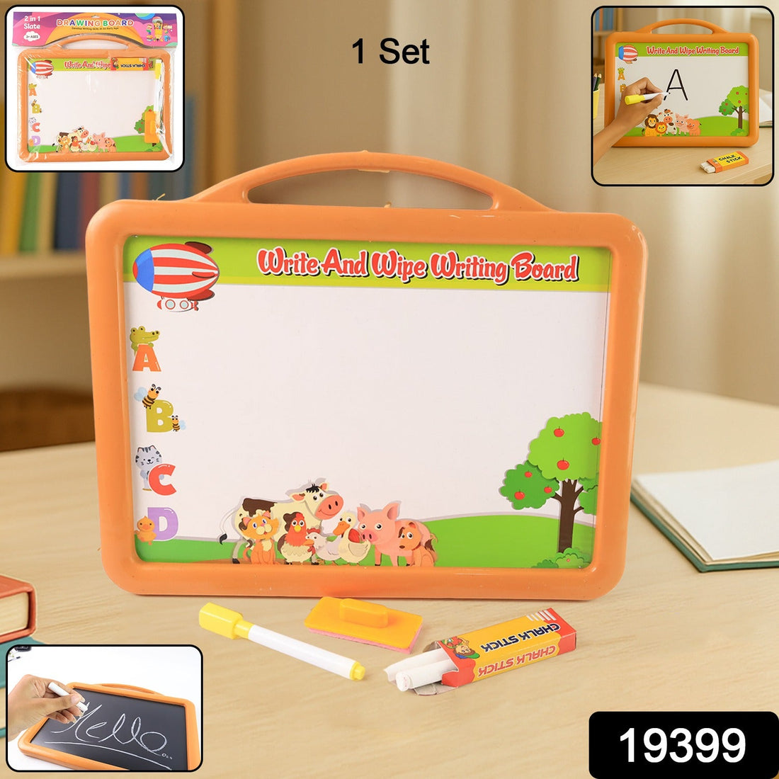 Educational drawing board with reversible whiteboard and chalkboard surfaces for kids