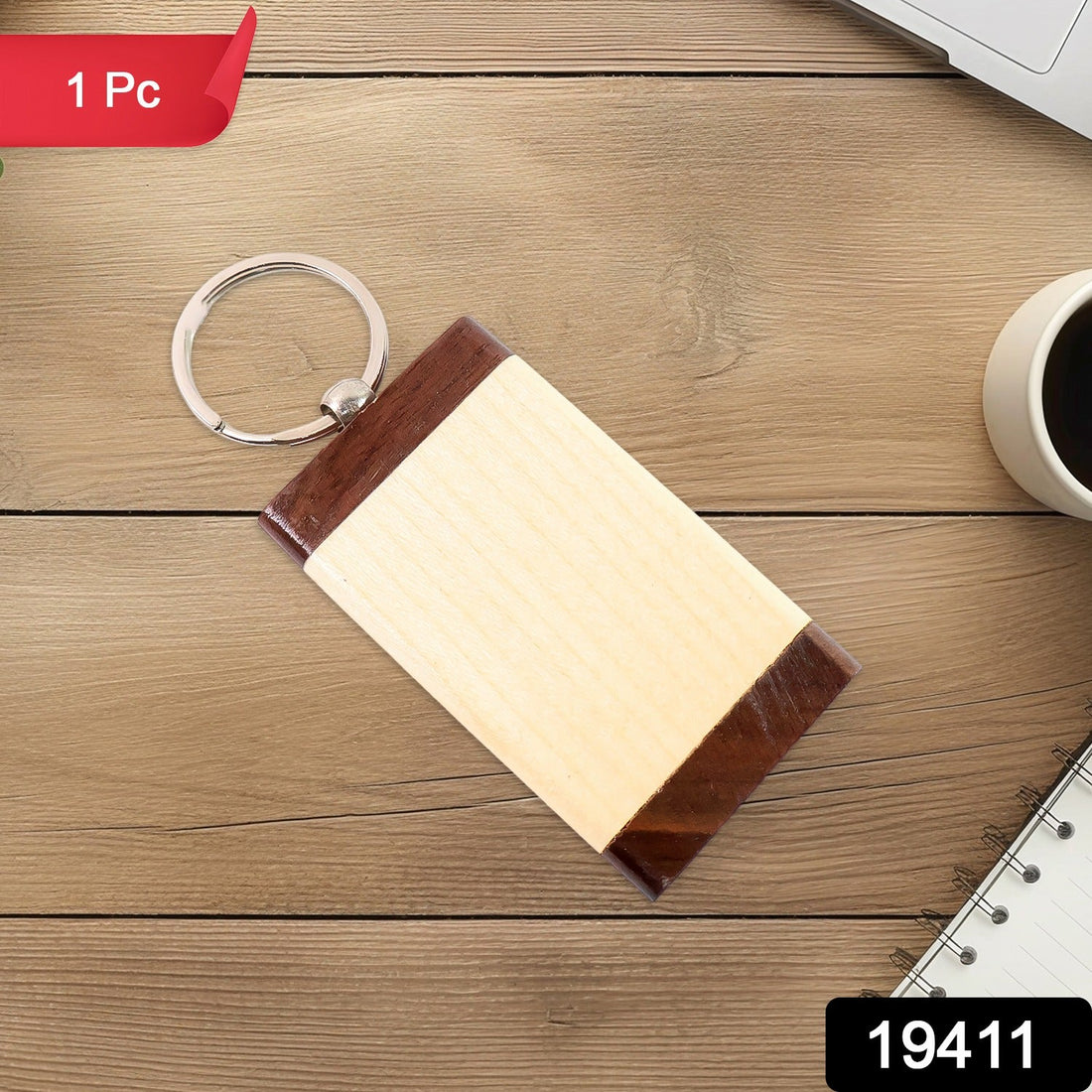 Premium wooden keychain with elegant dual-tone finish and smooth edges