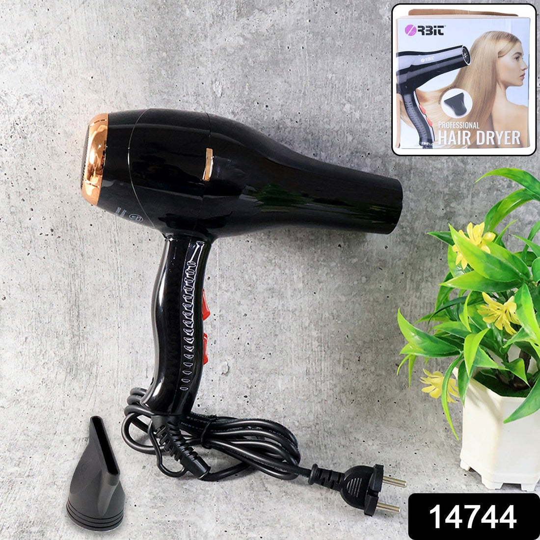 Professional hair dryer with concentrator nozzle for precise styling