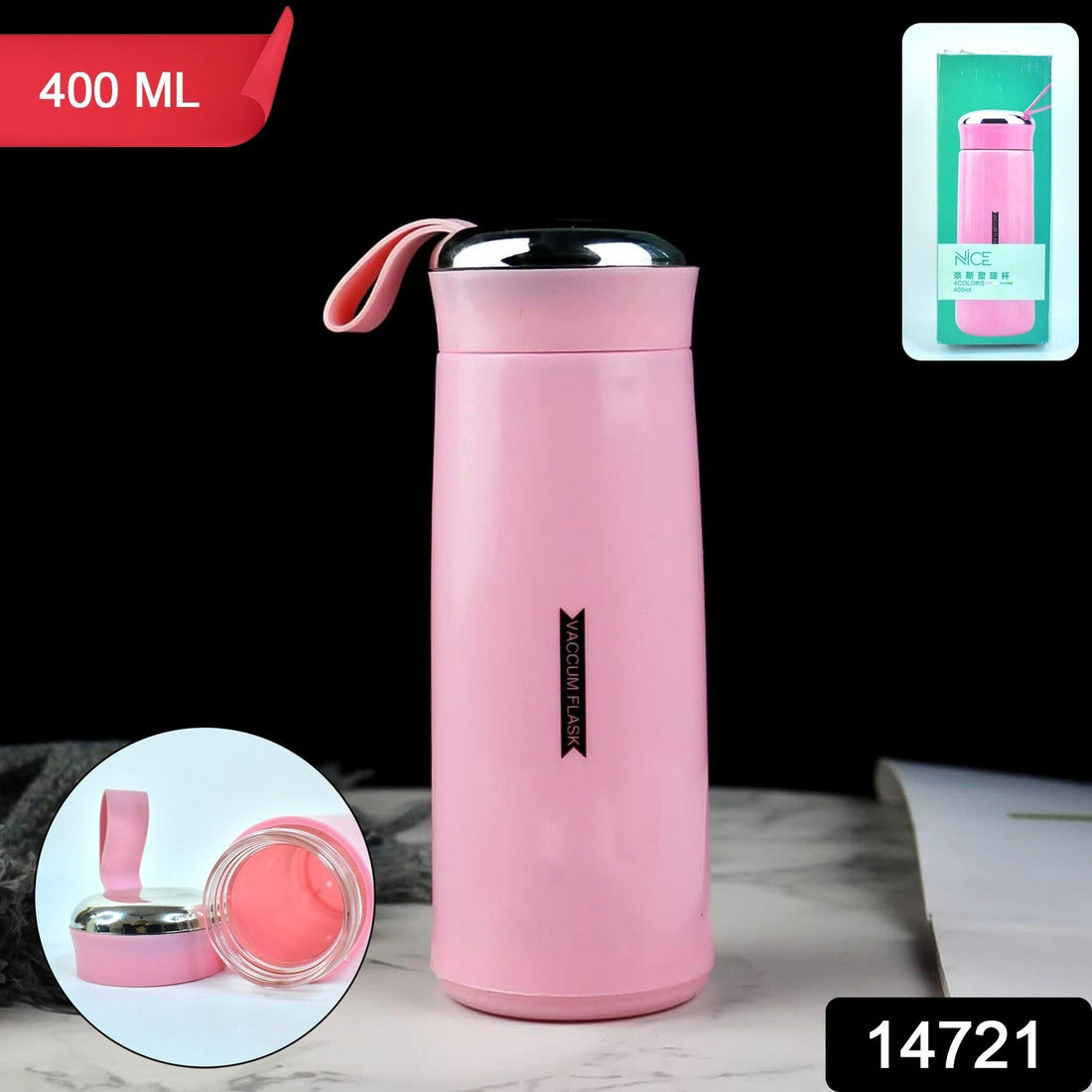 400ml pink glass water bottle for hot and cold drinks