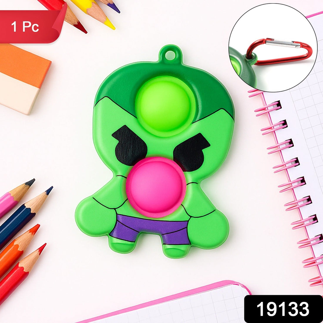 Silicone Pop It Fidget Toy with keychain clip for portable stress relief