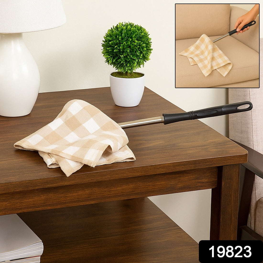 Dusting cloth with handle featuring soft cotton cloth sleeve