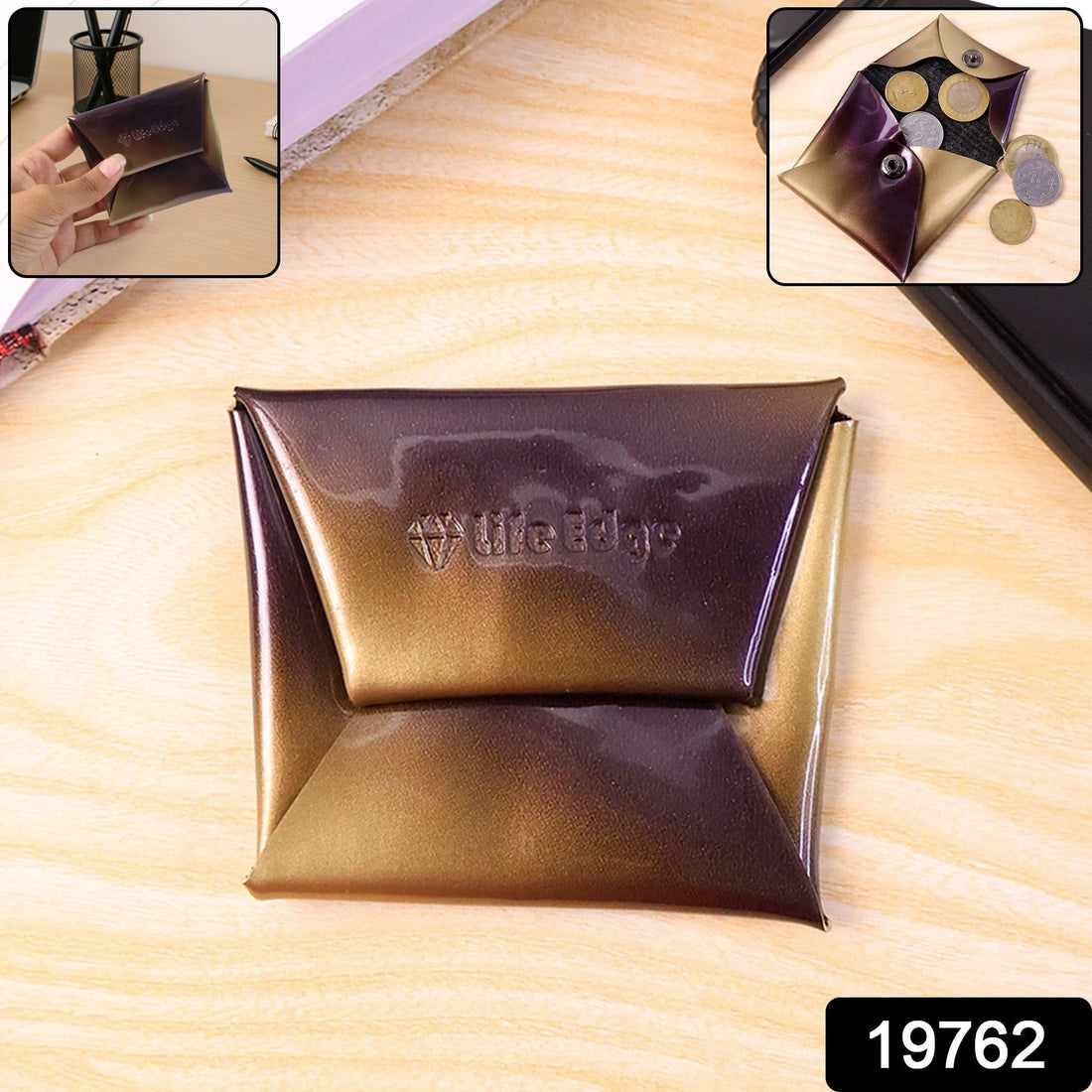 Foldable PU leather coin pouch with snap button closure