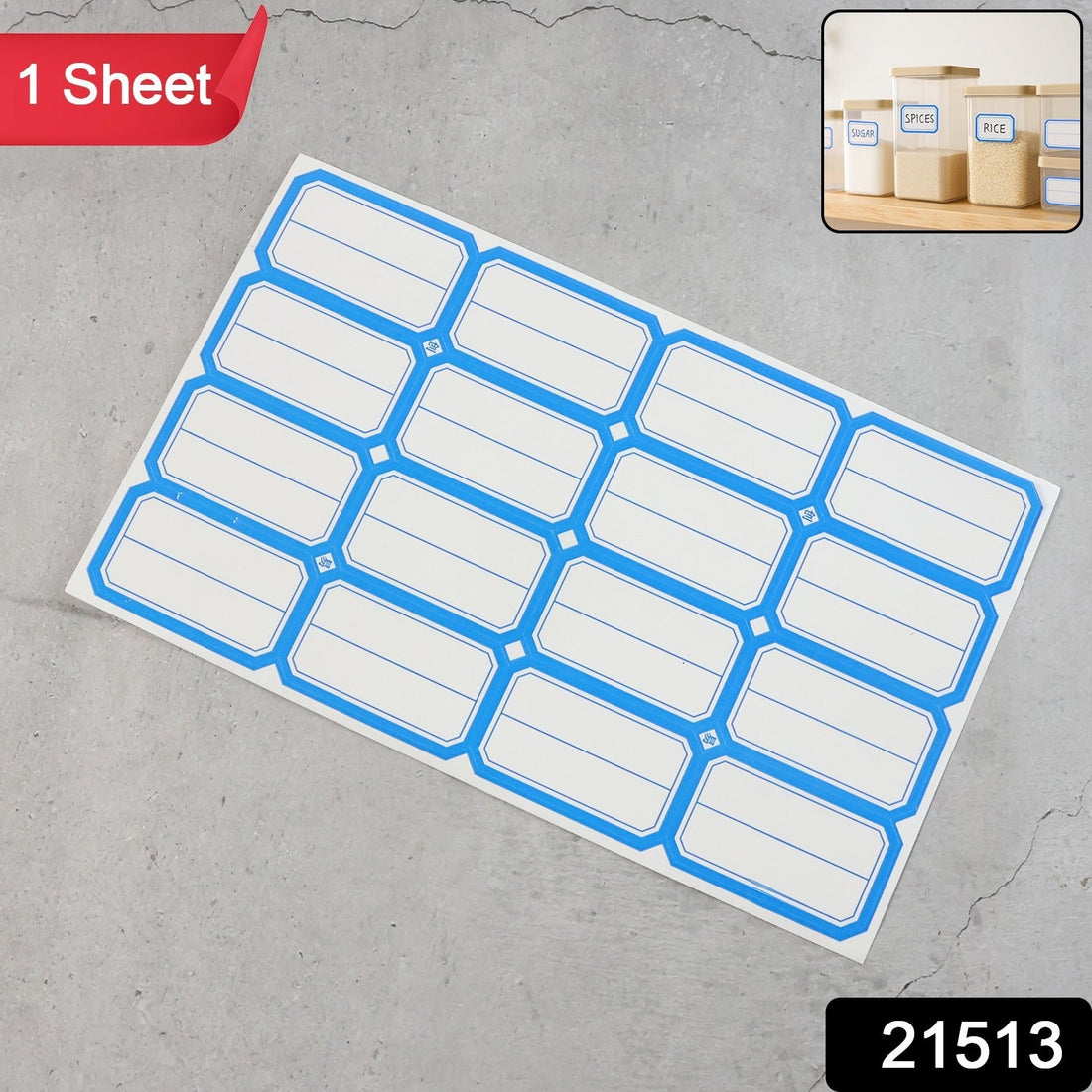 Sheet of self-adhesive rectangular label stickers ready for organizing