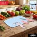 Compact cutting board set including knife and peeler for kitchen use