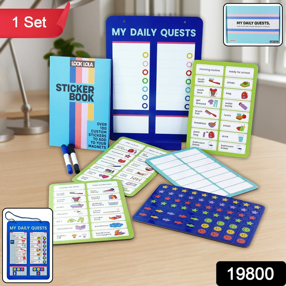 Magnetic routine board with colorful stickers for kids' daily habits