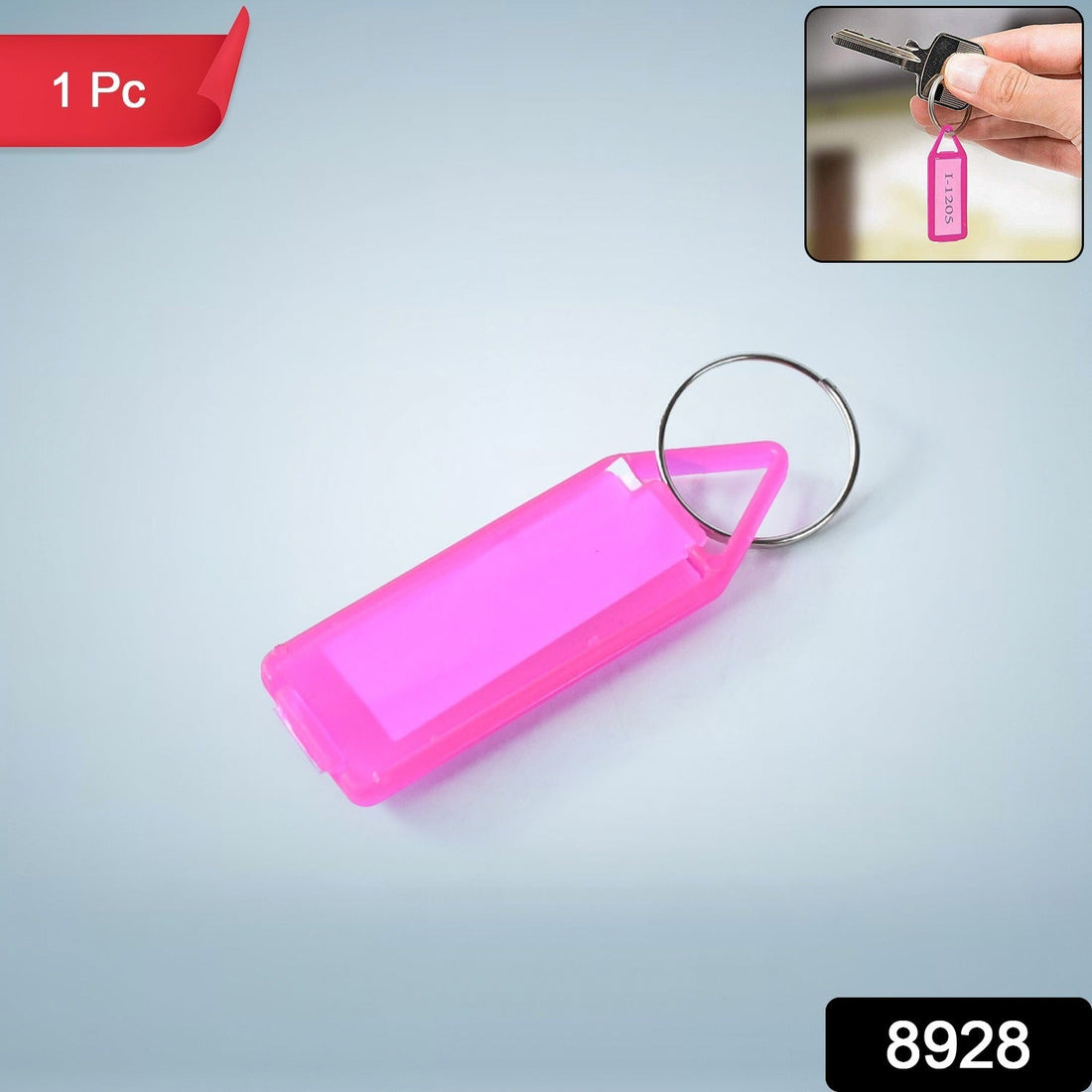 Clear keychain ID tag in assorted translucent color with attached split ring