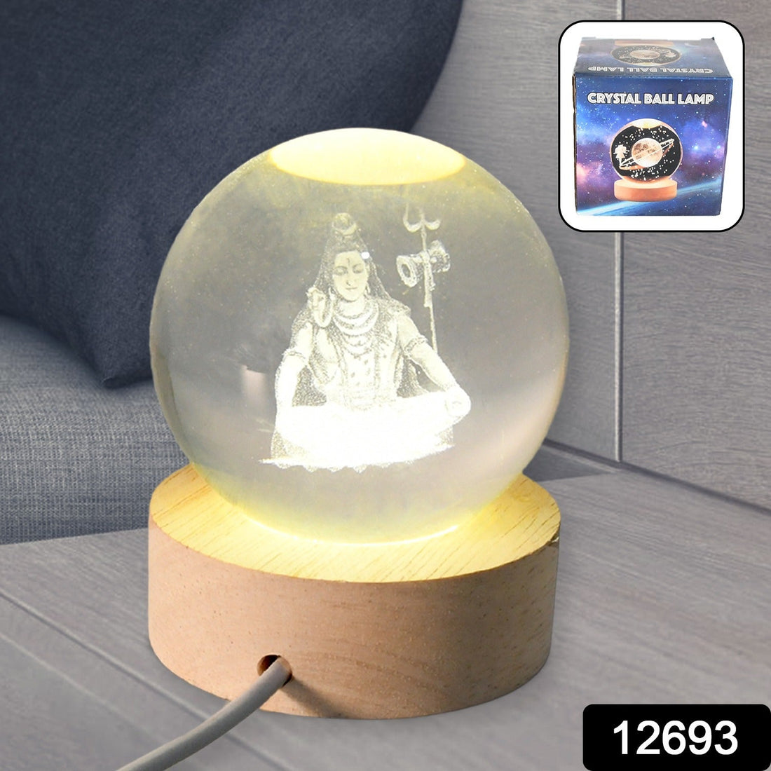 A captivating 3D Crystal Ball Lamp showcasing an intricate design, illuminated with a warm glow.