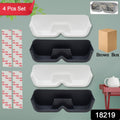 Four-piece wall mounted sunglasses holder set, neatly displaying multiple pairs of glasses.