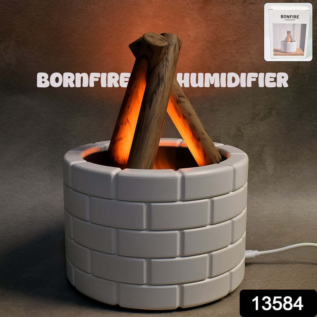 Airvanta Flame Diffuser with bonfire effect, emitting a gentle mist in a living room setting.