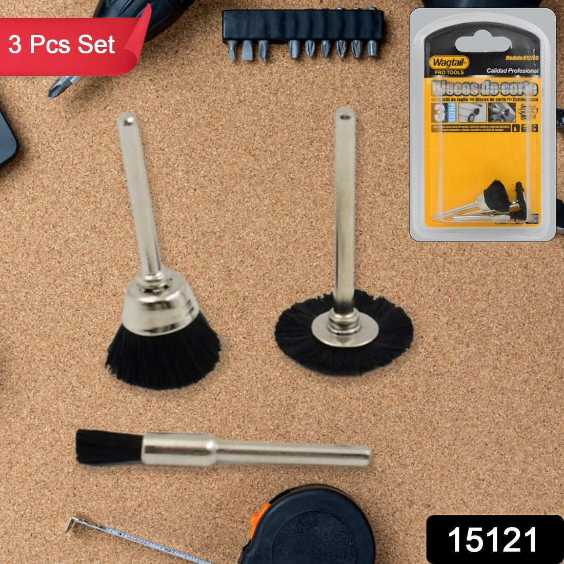 3-piece Brass Wire Wheels set for efficient rust removal and metal polishing.