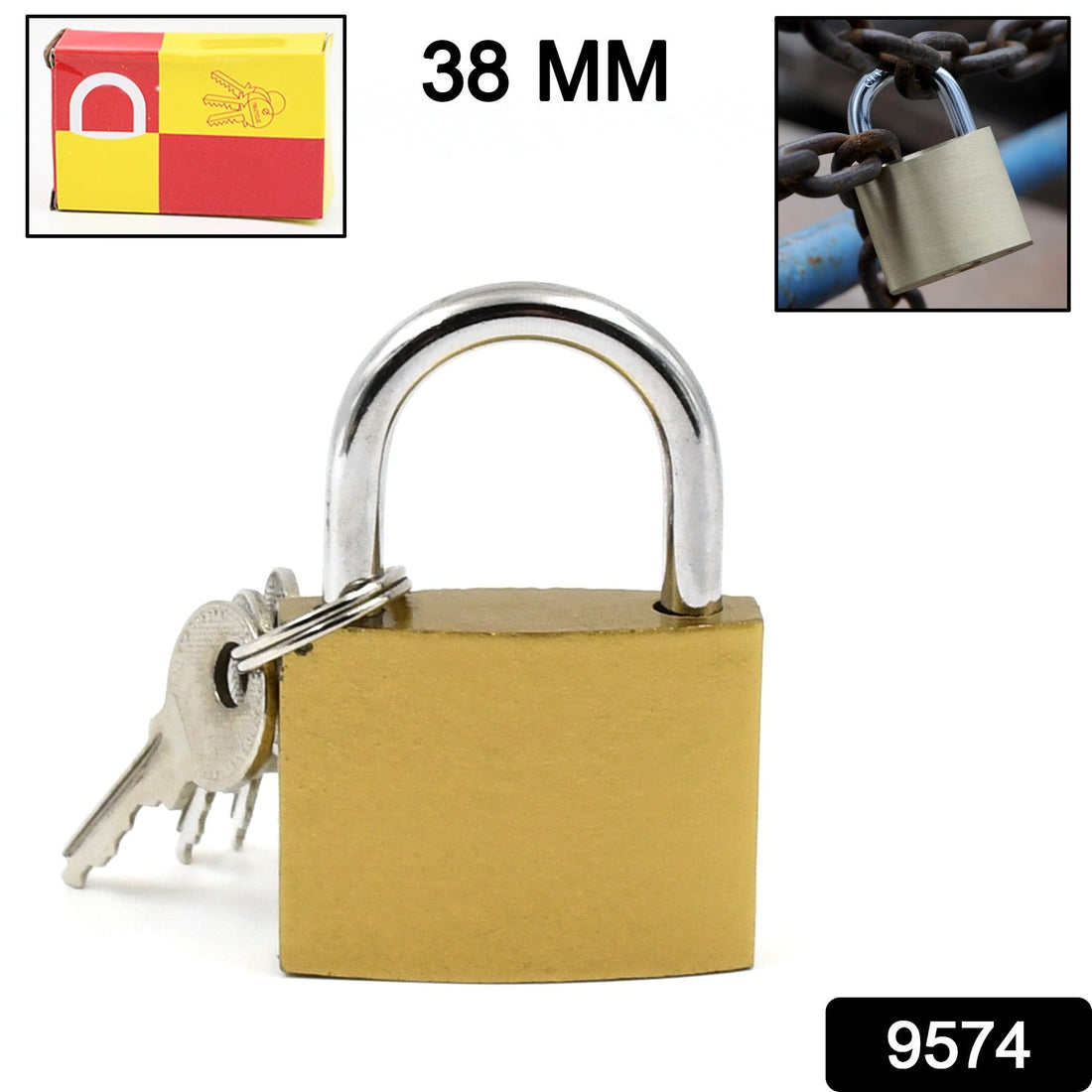 Safelix 38mm solid brass padlock with hardened steel shackle.