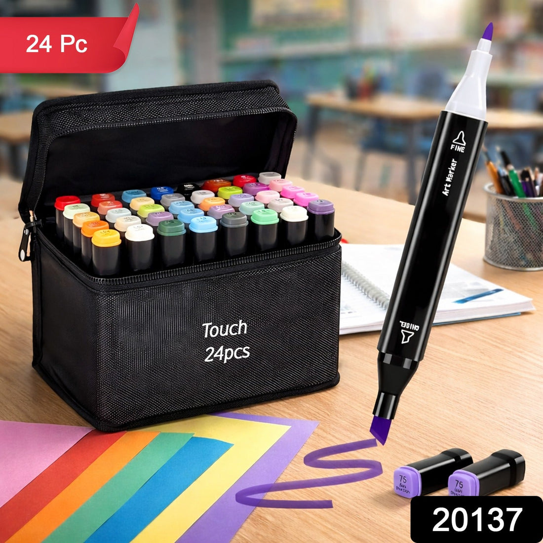 Vibrant sketch marker set with dual tips for detailed and broad strokes
