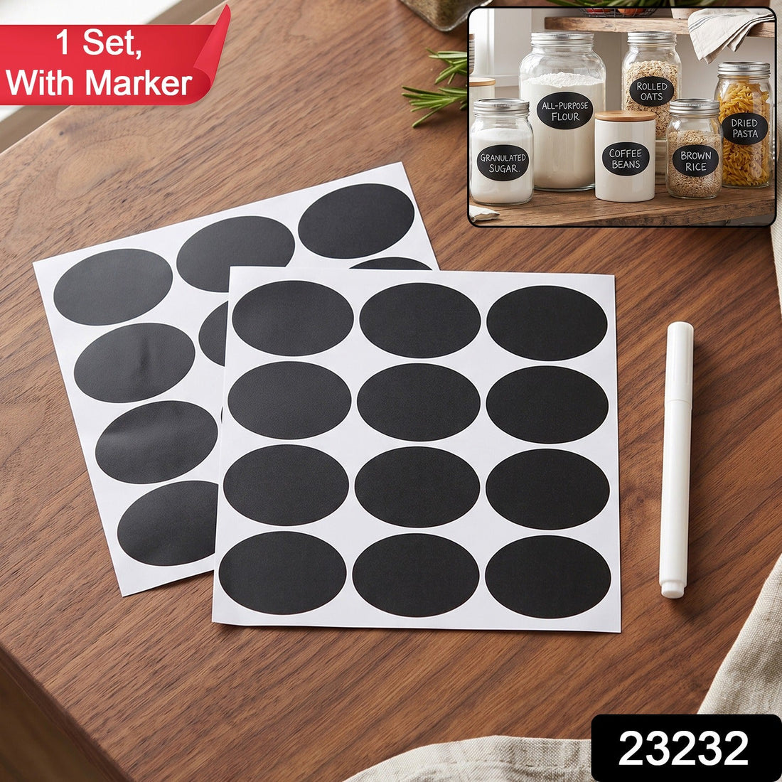 Oval chalkboard sticker labels with marker pen, reusable jar labels (1 set)