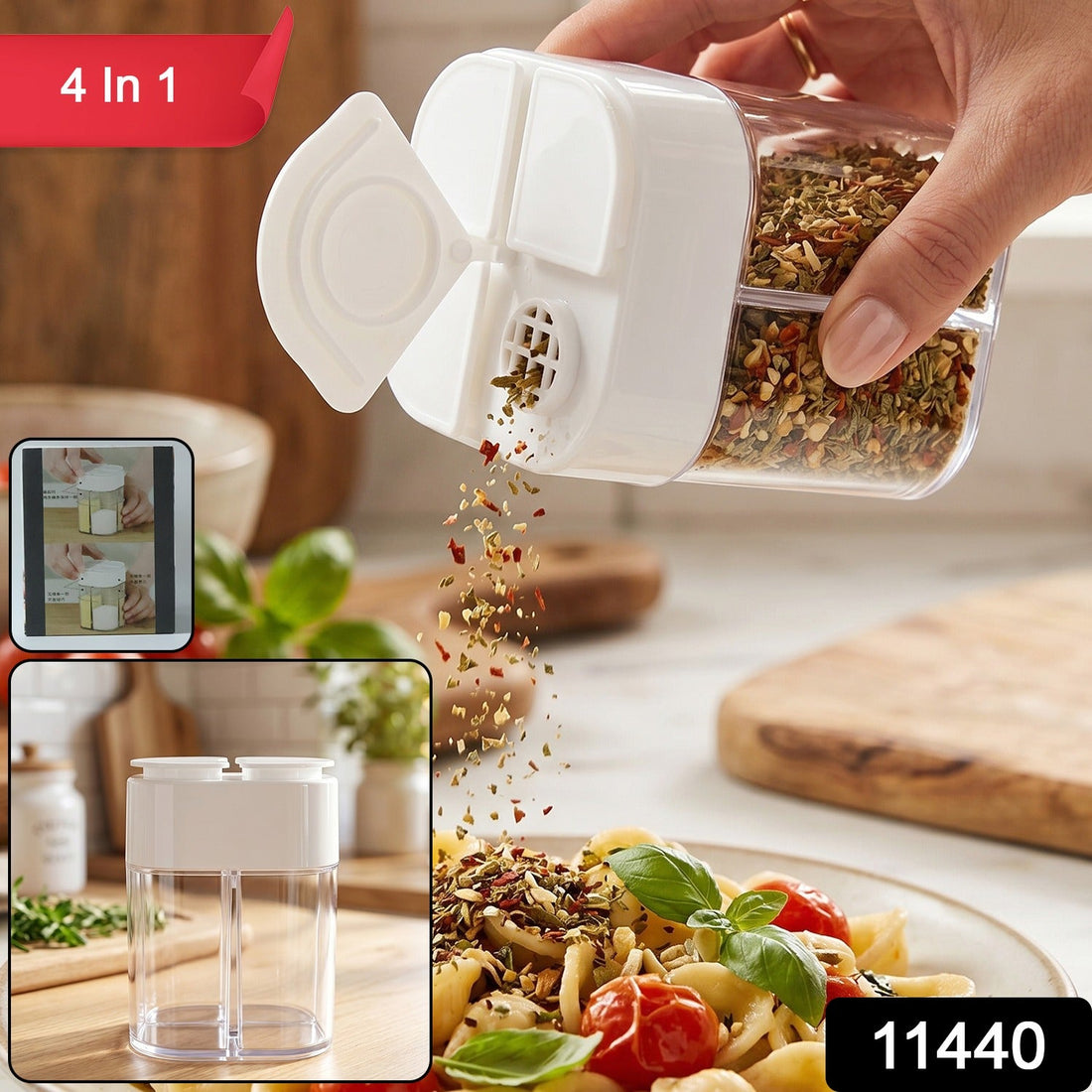 Airtight 4 compartment kitchen storage box with transparent body