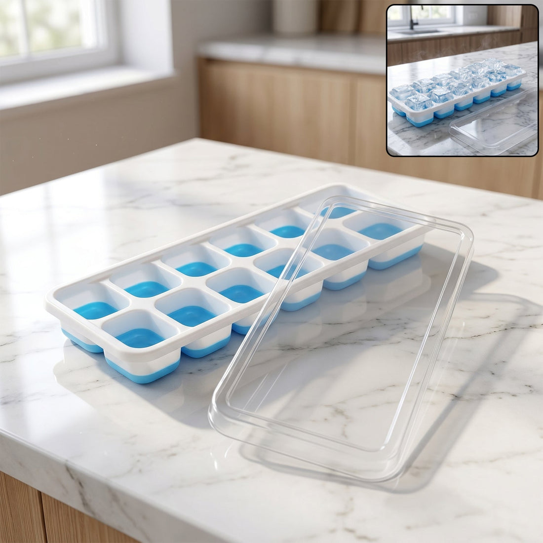 14 grid blue plastic ice cube tray for easy ice making