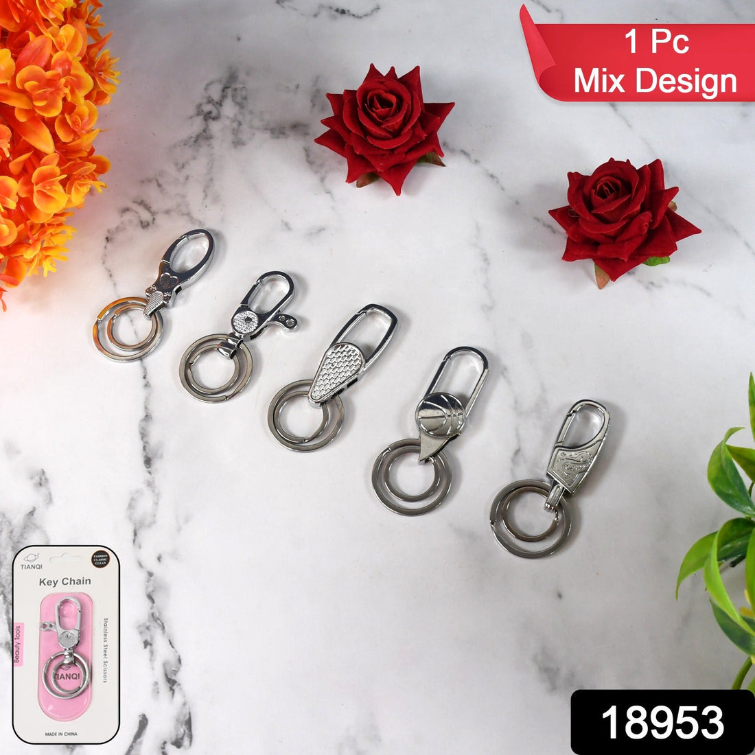 Heavy Duty stainless steel key holder with round clips and double keyring hook