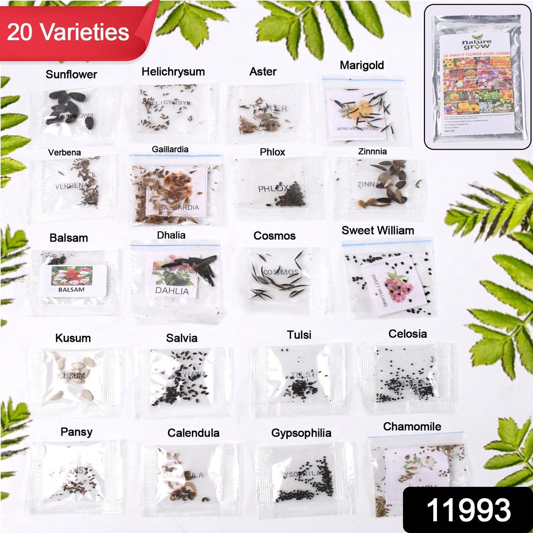 Mix of 20 flower seed varieties for garden blooms
