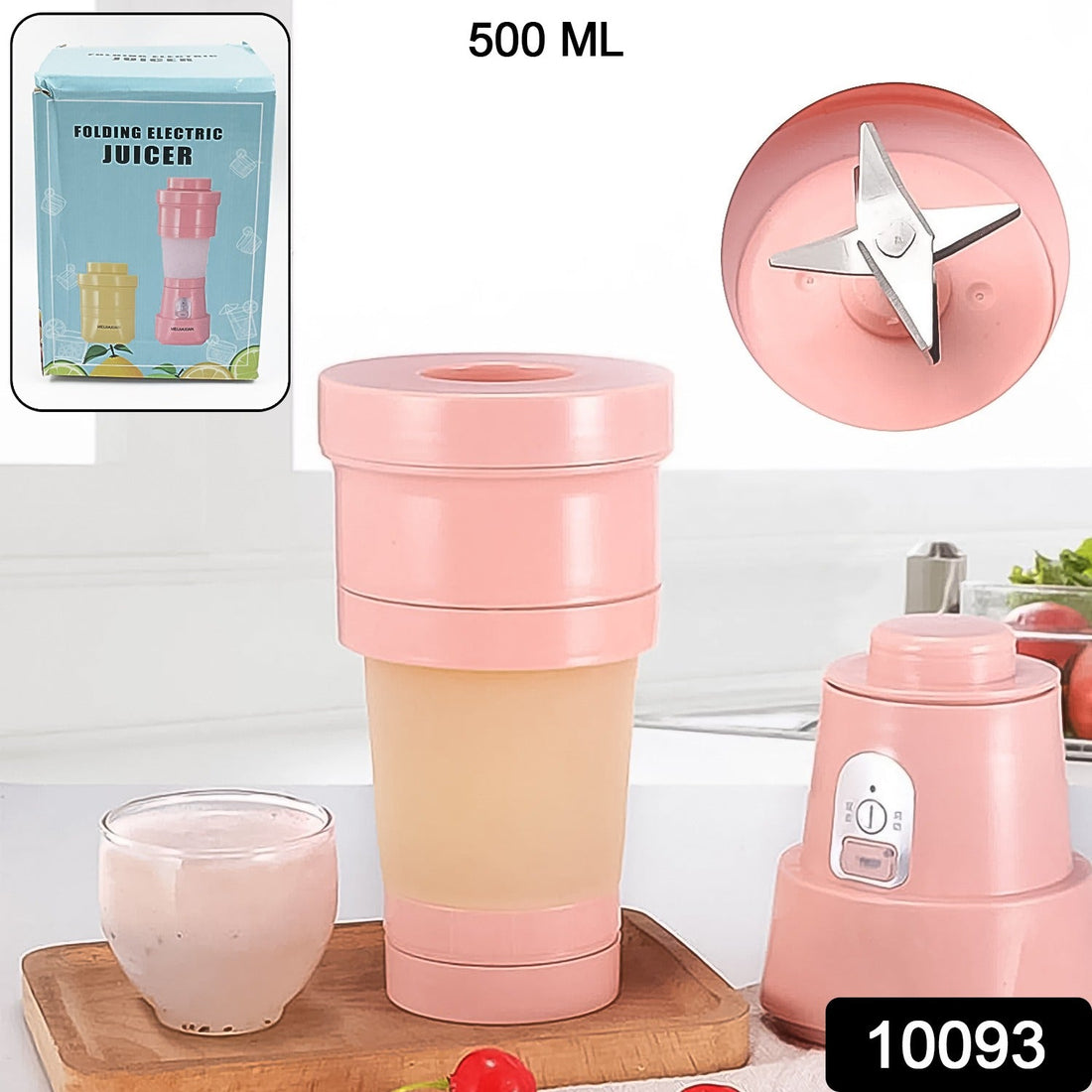 Compact Portable Electric Juicer with lid on a clean surface.