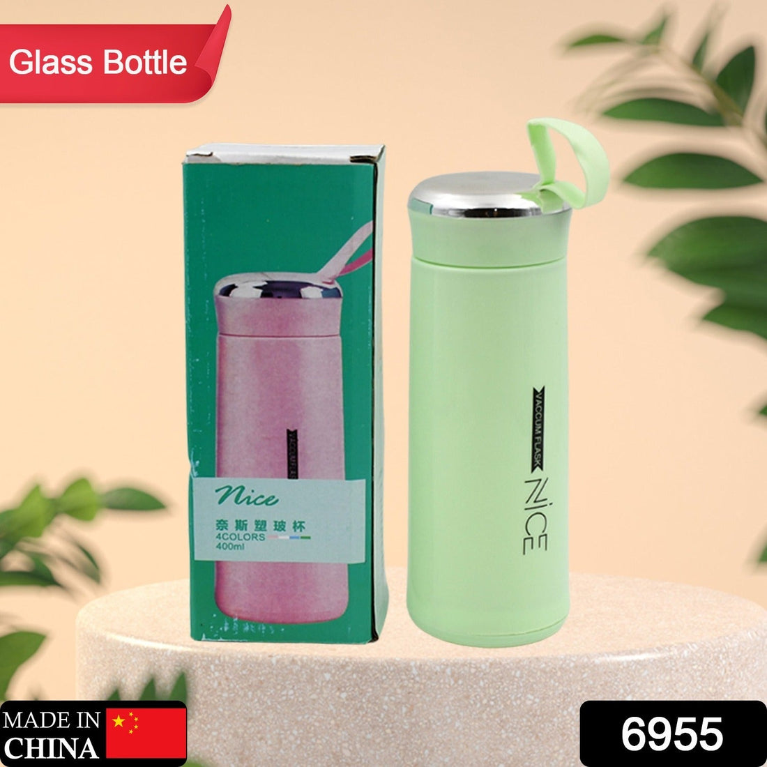 Glass Water Bottle 400ml leak proof main product image showing elegant design