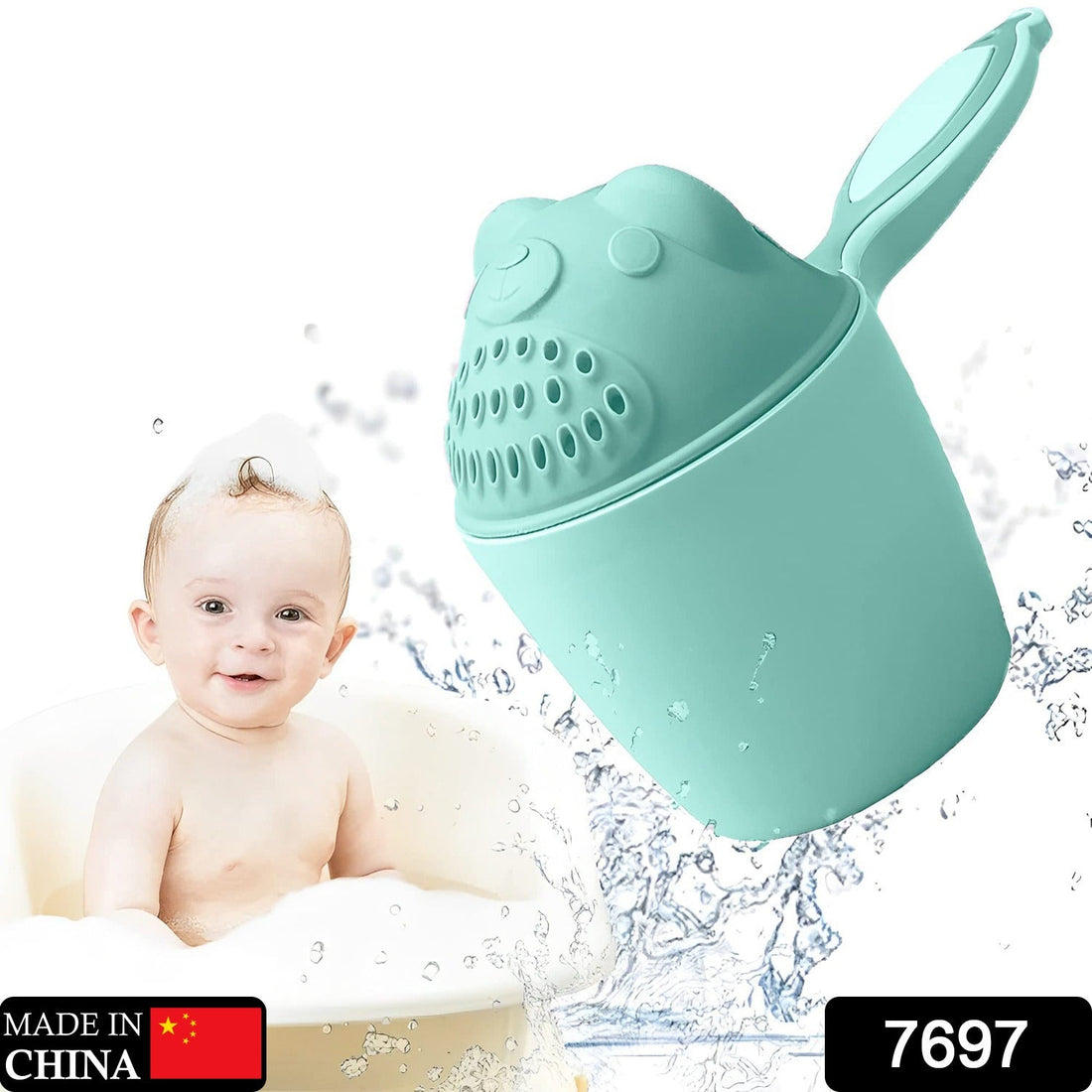Baby Shampoo Shower Cup with a cute cartoon design and soft, flexible rim for comfortable hair washing.
